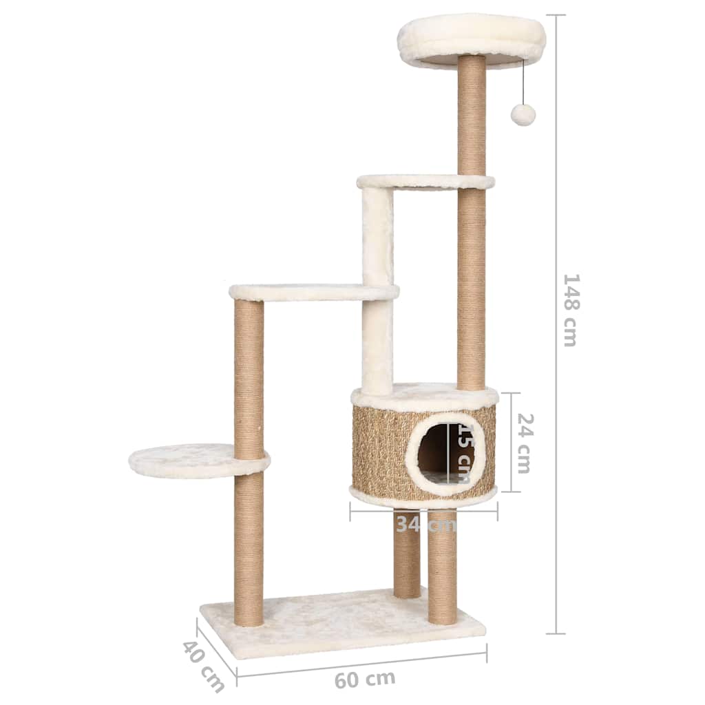 Cat Tree with Luxurious Cushion 148 cm Seagrass